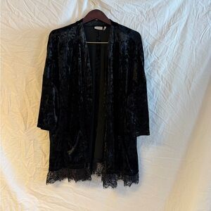 LOGO by Lori Goldstein Midnight Velvet Komono with Lace Trim